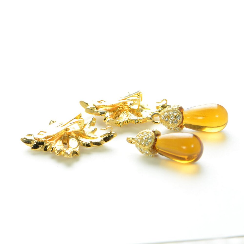 Vintage Kenneth Jay Lane KJL Goldtone Crystal Clip Earrings - Picture 6 of 9